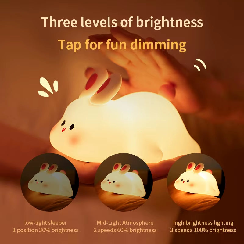 Cute Rabbit Silicone Pat Lamp Touch Sensor Soft Light Bedside Night Light Childern Kid Sleep Accompany Light for Decoration Gift
