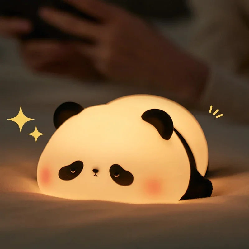 Adorable Panda LED Night Light - Rechargeable Silicone Touch Lamp for Kids' Bedrooms and Holiday Decor