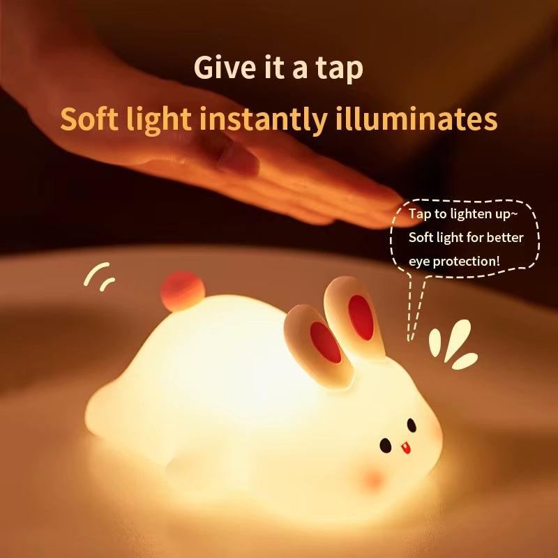 Cute Rabbit Silicone Pat Lamp Touch Sensor Soft Light Bedside Night Light Childern Kid Sleep Accompany Light for Decoration Gift