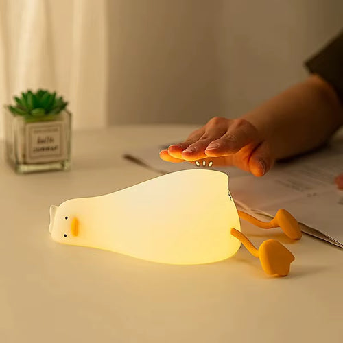 LED Cute Duck Nightlight USB Rechargeable Night Lamp Touch Sensor Silicone Dimmable Mood Light for Bedroom Decor Birthday Gift